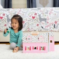 Melissa & Doug Fold and Go Wooden Dollhouse With 2 Dolls and Wooden Furniture