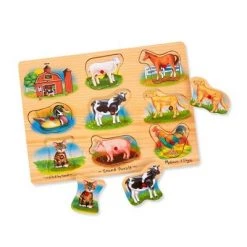 Melissa & Doug Melissa And Doug Farm Wooden Peg Sound Puzzle 8pc