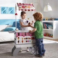 Melissa & Doug Melissa & Doug Wooden Snacks and Sweets Food Cart - 40+ Play Food pc, Reversible Awning