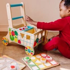 Melissa & Doug Melissa & Doug Wooden Shape Sorting Grocery Cart Push Toy and Puzzles