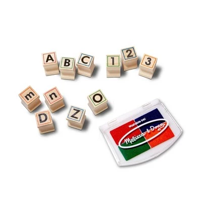 Melissa & Doug Melissa & Doug Deluxe Letters and Numbers Wooden Stamp Set ABCs 123s With Activity Book, 4-Color Stamp Pad 3 Melissa & Doug Melissa & Doug Deluxe Letters and Numbers Wooden Stamp Set ABCs 123s With Activity Book, 4-Color Stamp Pad - Image 2