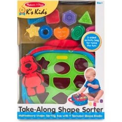 Melissa & Doug Melissa & Doug K's Kids Take-Along Shape Sorter Baby Toy With 2-Sided Activity Bag and 9 Textured Shape Blocks