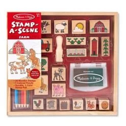 Melissa & Doug Melissa & Doug Stamp-a-Scene Wooden Stamp Set: Farm - 20 Stamps, 5 Colored Pencils, and 2-Color Stamp Pad
