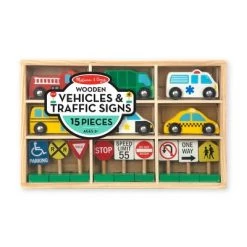 Melissa & Doug Melissa & Doug Wooden Vehicles and Traffic Signs With 6 Cars and 9 Signs
