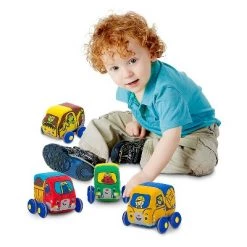 Melissa & Doug Melissa & Doug Pull-Back Construction Vehicles - Soft Baby Toy Play Set of 4 Vehicles