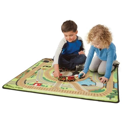 Melissa & Doug Melissa & Doug Round the Rails Train Rug With 3 Linking Wooden Train Cars (39 x 36 inches) 4 Melissa & Doug Melissa & Doug Round the Rails Train Rug With 3 Linking Wooden Train Cars (39 x 36 inches) - Image 2