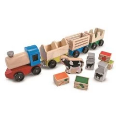 Melissa & Doug Melissa & Doug Wooden Farm Train Set - Classic Wooden Toy (3 linking cars)