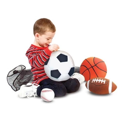 Melissa & Doug Melissa & Doug Sports Throw Pillows With Mesh Storage Bag - Plush Basketball, Baseball, Soccer Ball, and Football 1 Melissa & Doug Melissa & Doug Sports Throw Pillows With Mesh Storage Bag - Plush Basketball, Baseball, Soccer Ball, and Football