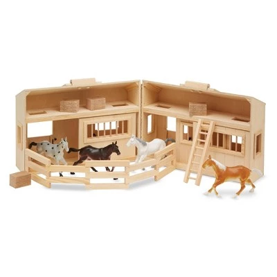 Melissa & Doug Melissa & Doug Fold and Go Wooden Horse Stable Dollhouse With Handle and Toy Horses (11 pc) 4 Melissa & Doug Melissa & Doug Fold and Go Wooden Horse Stable Dollhouse With Handle and Toy Horses (11 pc) - Image 3