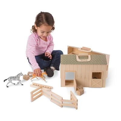 Melissa & Doug Melissa & Doug Fold and Go Wooden Horse Stable Dollhouse With Handle and Toy Horses (11 pc) 6 Melissa & Doug Melissa & Doug Fold and Go Wooden Horse Stable Dollhouse With Handle and Toy Horses (11 pc) - Image 5